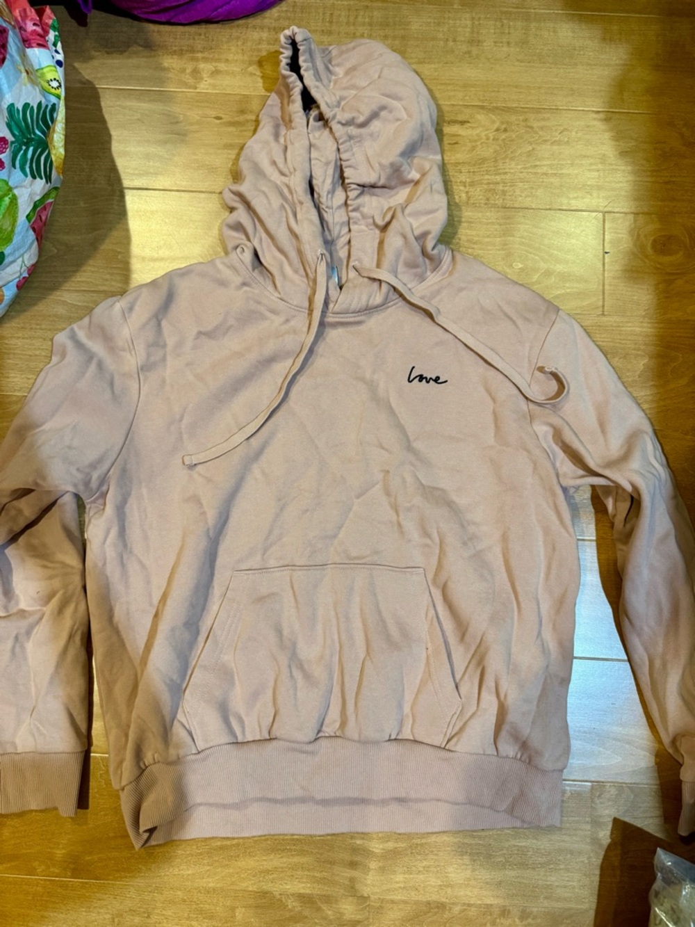 H&M Divided Beige Embroidered 'love' Pullover Hoodie Sweatshirt